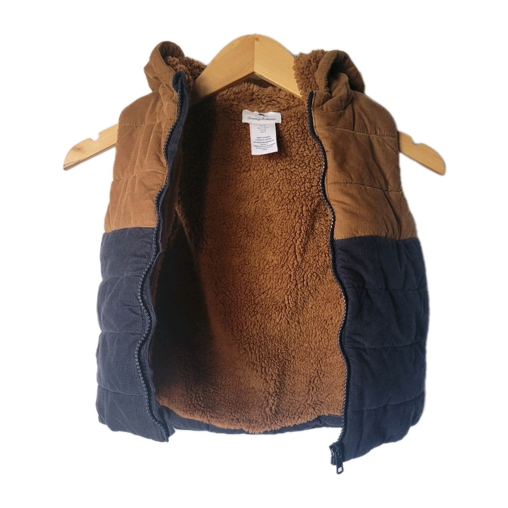 Tommy Bahama Khaki Brown Navy Blue Corduroy Sherpa Hooded Vest Boys Size 3T - Picture 3 of 4